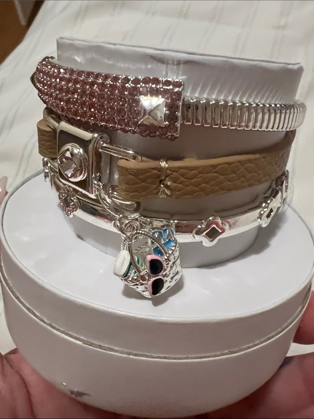 Bomb party let’s sail away Silver & Tan Bracelets spring stack
